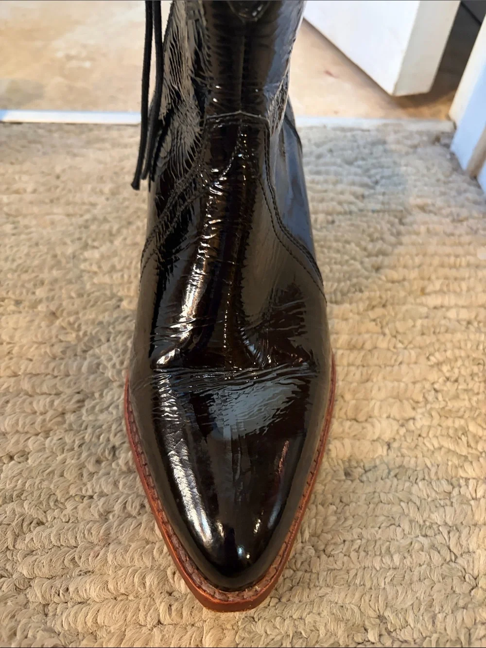 Free People Women's Black Patent Leather Western Ankle Boot